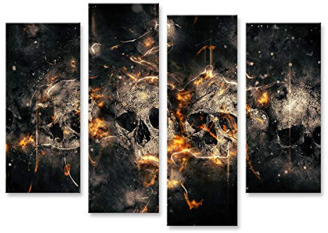islandburner Bild auf Leinwand Totenkopf Skull Schädel Vor Feuer Hintergrund Abstrakt Leinwandbild Wandbild Prime Bilder für Wohnzimmer etc.