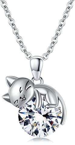 SLIACETE Katze Halskette 925 Sterling Silber Katze Anhänger Kette für Frauen Mädchen Katze Schmuck Geschenke für Katzenliebhaber