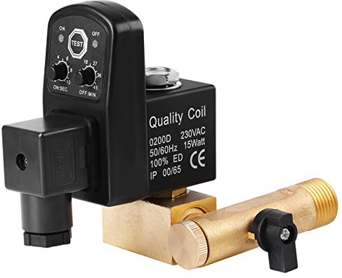 Qiilu Automatisches Elektronisches Zeitgesteuertes Ablassventil G1/2 DN15 Kugelventil aus Messing und Kunststoff für Luftkompressor Kondensat