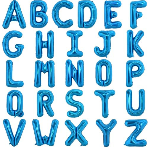 TONIFUL 52 Stück 16 Zoll Blaue Buchstabe A-Z Ballons Benutzerdefinierte Phrase Mylar Folie Alphabet Erstellen Sie Ihr Eigenes Banner für Geburtstag Jubiläum Feier Graduierung Party Supplies