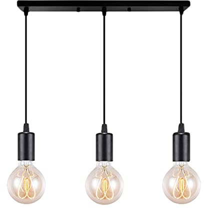 Hängelampe Eisen Pendelleuchte Schwarz 3 Flammig Deckenleuchte Led Kronleuchter Modern Hängeleuchte mit E27 Lampenfassung Metall Vintage Retro für Küchen Esszimmer Wohnzimmer Schlafzimmer (C)