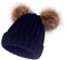 SERENYOU Damen Strickmützen Winter Bommelmütze mit Zwei Kunstpelz Bommel Marineblau