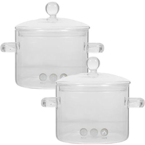 HEMOTON Kochtopf 2 Glastöpfe Zum Kochen Auf Dem Herd Glastopf Mit Deckel Hitzebeständige Durchsichtige Töpfe Und Pfannen-Set Kochgeschirr Aus Glas Kochtopf Mit Deckel Für Suppenmilch