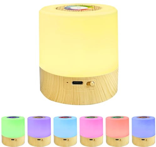 Mini LED Night Light, Touch Control Smart Table Bedside Lamp, Timing 2/4 Hours, Dimmable, USB Rechargable, Portable, RGB Color Changing for Children, Bedroom, Breastfeeding (Woodgrain)