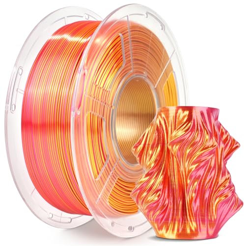 SUNLU Silk PLA Plus 3D Druckerfilament, zweifarbiges glänzendes PLA+ Filament 1.75mm, Seidentexturen, 360° Drehung enthüllt vielfältige Farben, Maßgenauigkeit+/-0.02mm, 1kg Spule(2.2lbs), Rosa Gold