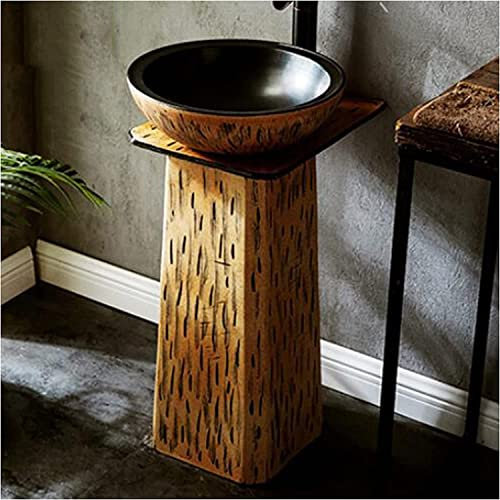 Art Bathroom Basin Sink with Full Pedestal, Ceramic wash Basin Handcrafted Pedestal Sink Pedestal Washbasin for Indoor and Outdoor, 44 x 40 x 80cm (J)
