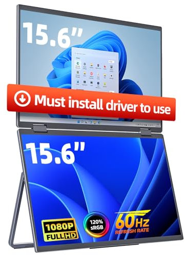 cocopar Laptop Screen Extender - Doppio 15,6 pollici 1080P Dual Screen Monitor con altoparlante HDMI USB-C Triple Monitor per laptop, MacBook, Surface PC, Xbox PS5 w/Kickstand, VESA