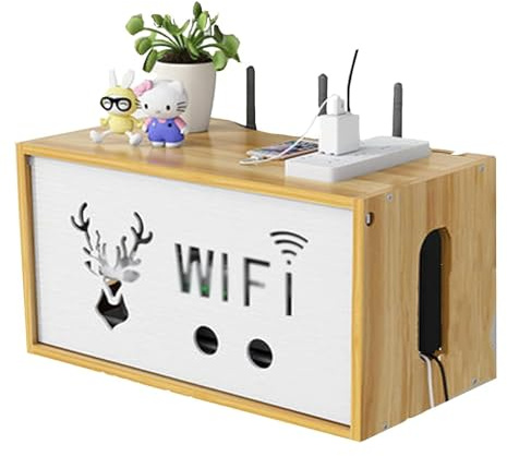 Router Schrank - Router Aufbewahrungsbox ,Router Regal, WiFi Router Storage Box, Router Box Wandhalterung, WLAN Box,Set-Top-Box Regal,Kabel Management Box Wand Re(Size:33 * 19 * 19cm,Color:Kirschholz)