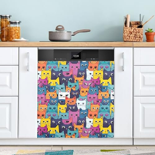 GAIREG Colorful Cartoon Cat Magnet Dishwasher Cover Dishwasher Magnet Clings Home Decor 23 x 26 Inch