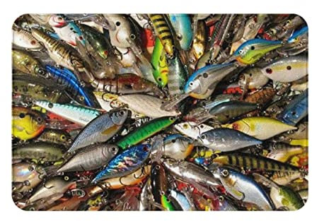 AUBKFELD Fishing Bait Printed Door Mat 60x40 Cm - Flannel Non-Slip Floor Mat Rug For Home Entrances And Pet-Friendly Spaces