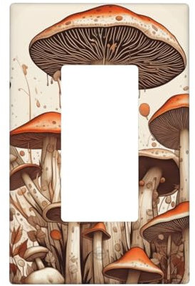 Indokyeyqaz Lichtschalter-Abdeckplatte im Retro-Pilz-Design, dekorative Wandplatten, 1-Gang-Schalterplatten und Steckdosenabdeckungen, 6,9 x 11,2 cm, für Schlafzimmer, Badezimmer, Küche,