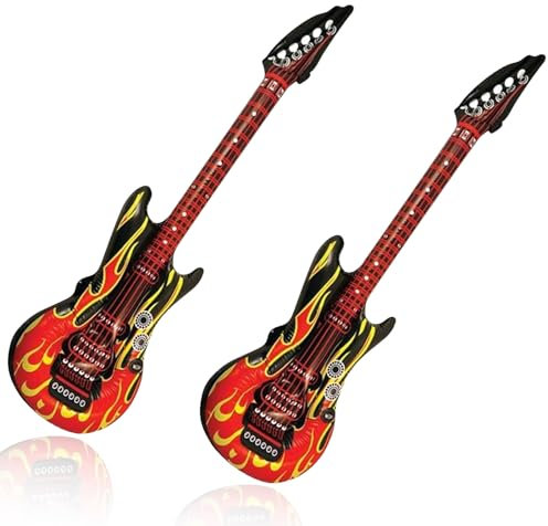 2 Pcs Inflatable Flame Guitar, Blow up Guitar, Dress Punk Rocker Party Accessories, Inflatable Rock Star Toy Set for 80s 90s Themed Carnival Party Fancy Dress Accessory