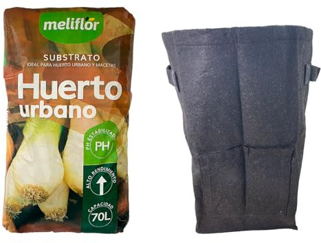 Sustrato Meliflor Huerto Urbano 70L + Maceta Geotextil 65L medidas 35x30x59cm