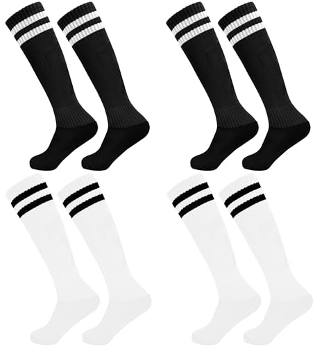 HYCLES 4 Paar Fußballsocken Kinder Stutzen Kinder Fußballsocken für Jungen und Mädchen Kniestrümpfe Sportsocken Trainingssocke Sockenstutzen Fußballtraining Laufen Sport 3-13 Jahre