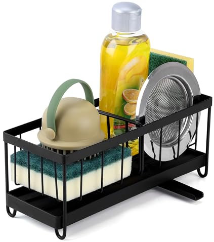BELLE VOUS Organizador de Fregadero - Escurridor Porta Estropajos para Almacenamiento de Cocina - Soporte Guarda Esponja Estropajo y Complementos de Limpieza con Tapón de Drenaje