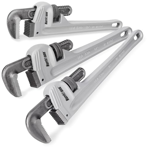 HURRICANE 3-Piece Aluminum Pipe Wrench Set (10, 14, 18). Lightweight & Reliable Plumbing Wrench Kit for Home Maintenance and DIY Projects