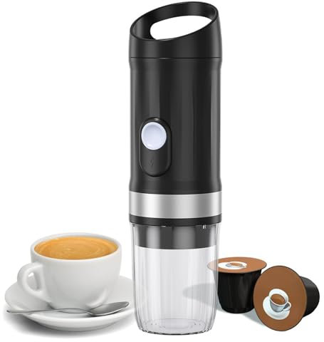 Irishom Tragbare elektrische Espressomaschine, kabellos, zum Aufwärmen und Kaltbrühen, 3 oz Einzelportions-Mini-Kaffeemaschine mit 3-IN-1-Kaffeepulver/N-Kapsel 20 Bar Pumpendruck, 9600 mAh Akku