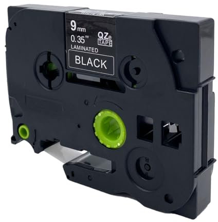 DULA Etikettenband - Kompatibel mit Brother P-Touch Tze-325 - 1 Stück - Weiß auf schwarz - 9mm x 8m