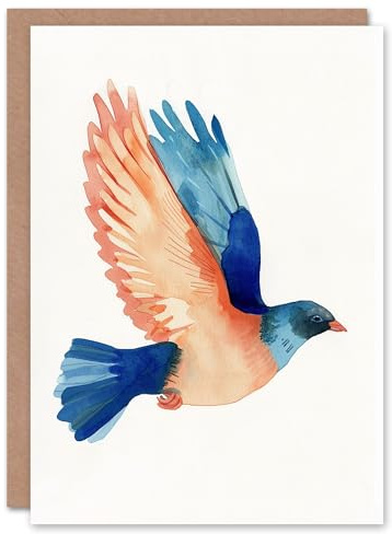 Artery8 Pigeon Bird Flight Orange Pink Blue Watercolour For Him Man Birthday Card