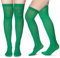 BBTO Lange Gestreifte Strümpfe Oberschenkelhohe Socken für Karneval Weihnachten(Dunkelgrün,S Größe)