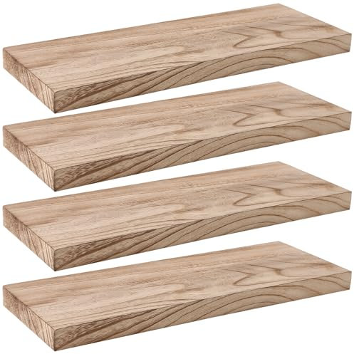 Zhufas 4 pcs Etagere Murale, 40 cm étagère Murale en Bois, étagère Suspendue en Paulownia étagère Flottante, adaptée pour Le Salon, la Cuisine, la Salle de Bain (Brun Clair)