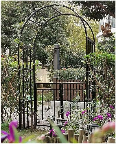 Pergolato da giardino in ferro con cancello, arco in metallo resistente, per piante rampicanti, traliccio di supporto 112,5 cm di larghezza x 200,7 cm di altezza x 50,9 cm di profondità