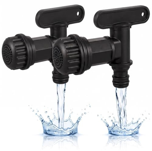 YourCasa 2 Stück Auslaufhahn für Regentonne mit Filter - 3/4 Zoll Wasserhahn kompatibele Schnellkupplung – Hahn mit Absperrfunktion für Regentonnen Wasserbehälter Regentonnendurchführung (Schwarz)