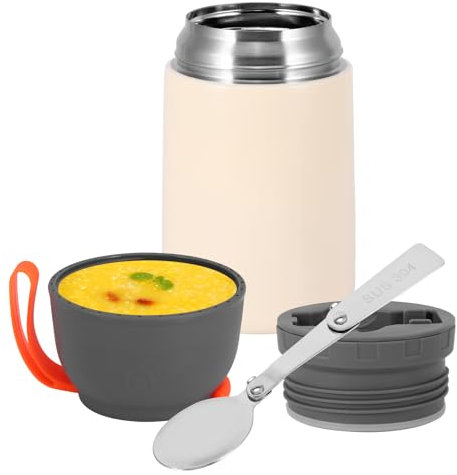 Food Flask, 650ML Stainless Steel Thermal Foods Flask with Foldable Fork and Spoon Hot Food Flask Soup Flask Warmer Lunch Box for Work School Travel Home