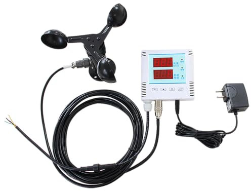 Anemometro，Misuratore di Velocità del Vento，Anemometro con Allarme Intelligente，Misuratore di Velocità del Vento Intelligente ad Alta Precisione con 3 Pale del Ventilatore DC12-24V (5M)