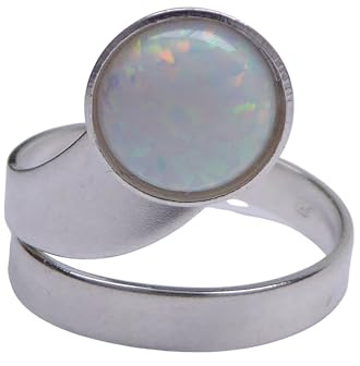 925 Silber Ring verstellbar mit 8mm Opal – Damenring aus Sterling Silber – Opalring in Weiß, Schwarz, Lindgrün, Blaugrün oder Blau – handgefertigt & hypoallergen