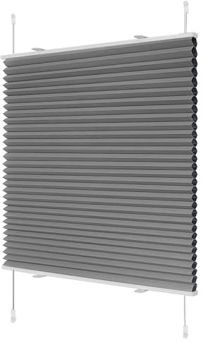Wabenplissee ohne Bohren Verdunklung Plissee Klemmfix ohne Bohren Grau-Weiß 80x120cm(BxH) Thermo Doppelplissee 100% Blickdicht Jalousie für Fenster ohne Bohren Sanfree