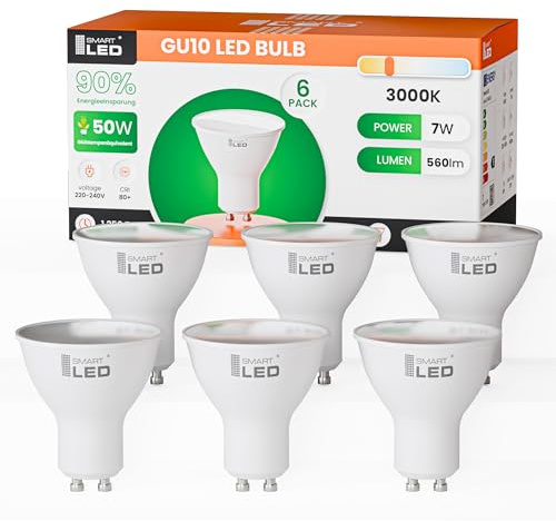 SmartLED Gu10 LED Warmweiß CRI>80, 7W 600Lm, 3000K Warme Lichtfarbe, 60W Halogenlampen Ersetzt, 120 Grad Abstrahlwinkel, GU10 LED Reflektorlampe, Nicht-Dimmbar, 6 Stück (6, Warme Lichtfarbe)