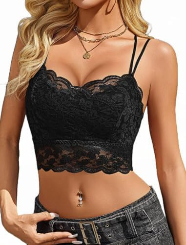 Avidlove dam undertröja spets bustier sexig crop top spagettiremmar bralette camisole V-ringad ärmlös topp festival party