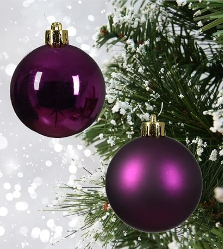 48 fig purple christmas baubles - round xmas decorations - christmas tree hanging ornament - 6cm 60mm baubles - matt & gloss finish - tree wreath garland decorations.
