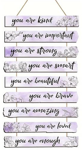 Wasise Purple Wall Decor - Purple Motivational Wall Decor with Inspiring Quotes, Wooden Room Decor for Girls, Modern Beauty Aesthetic Walls Art,Hanging Art Signs for Bedroom Living Room Kitchen Office