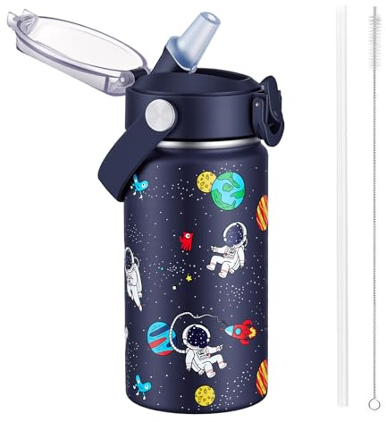 Autsel 420ml Botella De Agua Aislada Para Niños Con Pajita, Botella Agua Acero Inoxidable, Botella Termica Infantil Frías y Calientes Sin BPA