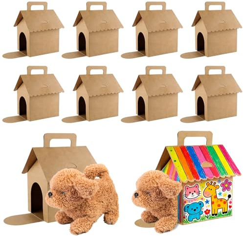 24 Stück Hunde Partygeschenkboxen,19x18x10cm Braun Faltbare Hundehäuschen Geschenkboxen mit Fensterlöchern und Griffen für Welpen Party, Geburtstag Dekorationen und DIY Bastelgeschenke