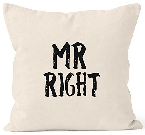 MoonWorks Kissenbezug Mr Right Deko-Kissen 40x40 Baumwolle Natur Pullover