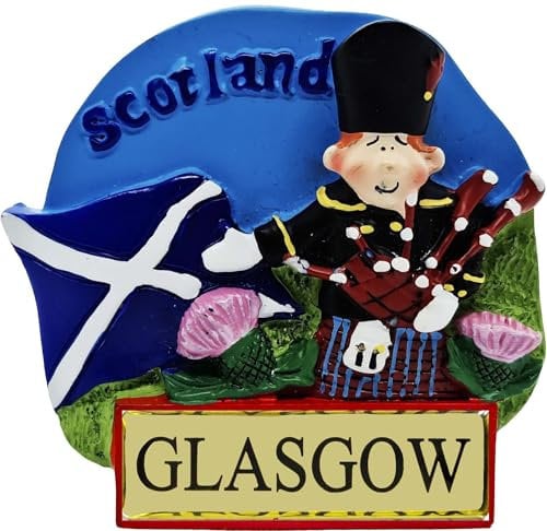 I LUV LTD Glasgow Fridge Magnet - Highland Piper with Saltire Scotland Flag, Traditional Scottish Gifts