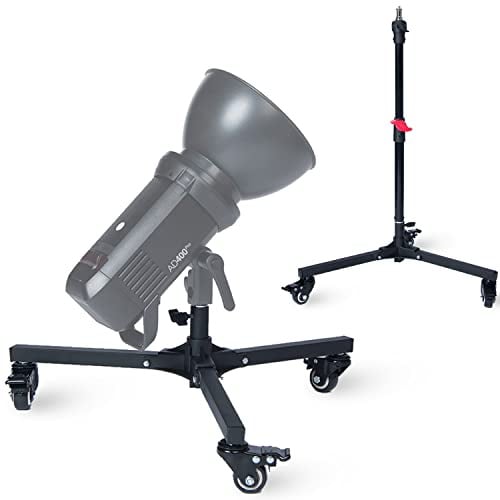LENCARTA Low Floor Level Lighting Stand Dual Use Heavy Duty Stand 20cm - 72cm (7.8 - 28.3) Adjustable for Photography with 1/4 3/8 Reversible Spigot - Aluminium Design with Caster Wheels