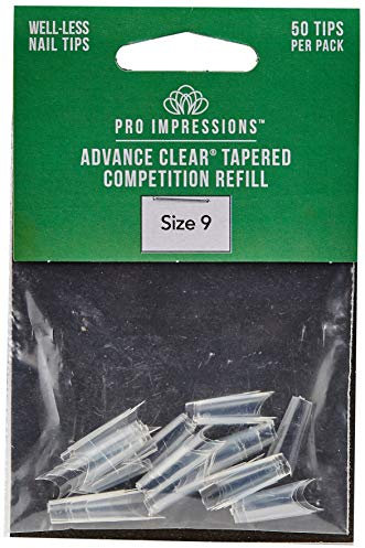 Pro Impressions Advance Clear Tapered Competition 50 Nail Tips, Size 9