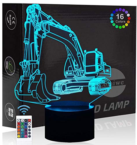 Comiwe Bagger 3D Illusion Nachtlicht Spielzeug,Dekoration LED Nachttischlampe 16 Farben Ändern mit Fernbedienung,Weihnachten Deko Lampe Geburtstagsgeschenk Für Mädchen Jungen Kinder und Freunde