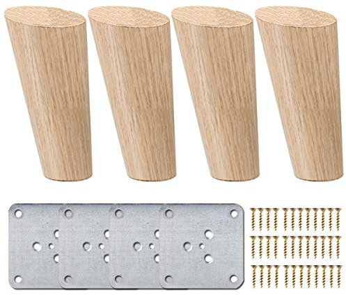 12 inch / 30cm Wooden Furniture Legs, La Vane Set of 4 Solid Wood Oblique Tapered Furniture Replacement Feet with Mounting Plate & Screws for Sofa TV Cabinet Bed Dining Table