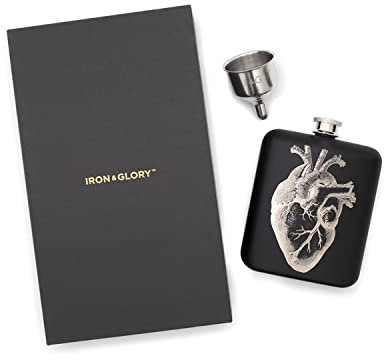 Iron and Glory IAGFMP Flachmann und Trichter, Edelstahl, 170 ml, Schwarz, 15 ounces