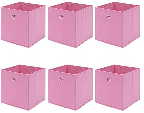 BOJU Set of 6 Folding Unit Storage Organizer Cubes Box Brown Canvas Fabric for Shelves Drawers Wardrobe Collapsible Basket Bin for Kids Room Toy Nursery Clothes Closet Collection