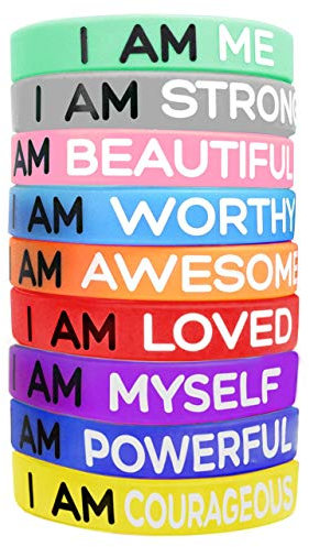 Playcrate Inspirational Wristbands 9 Silicone Motivational Wrist band Bracelets with 9 Messages of Inspiration to Improve you Day