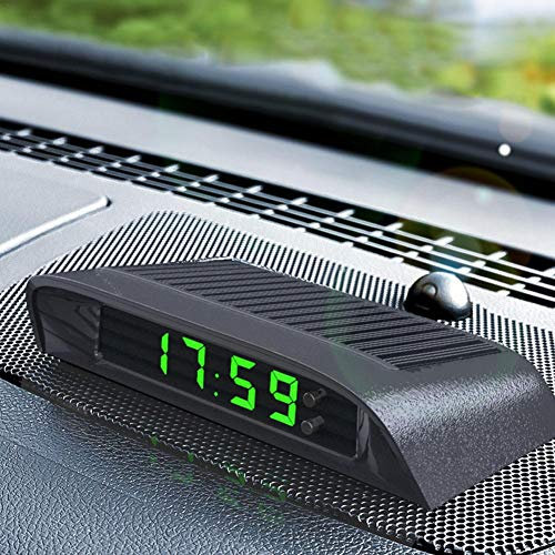 Solar Powered LCD Car Clock - 12-24V, Time, Date, Temperature Display, 500mAh Battery