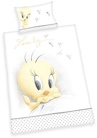 Herding Looney Tunes Bio-Bettwäsche-Set, GOTS-zertifiziert, Wendemotiv, Kopfkissenbezug 40 x 60 cm mit Hoteleinschlag, Bettbezug 100 x 135 cm mit Knopfleiste, Baumwolle/Flanell