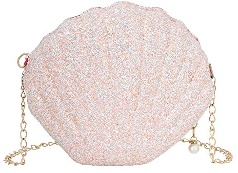 MEGAUK Damen Clutch Glitzer Muschel Abendtasche Glänzend Handtasche Strass Tasche mit Kette für Hochzeit Wedding Party, Pailletten Rosa