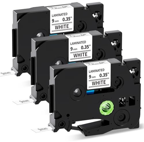 Oozmas kompatible mit Brother TZe-221 AZe-221 TZ Tape 9mm White Schriftband, Laminated Tape Cassette 9mm Black on White kompatible mit Brother Ptouch H105 D210 D400 H110 H107B Cube Beschriftungsband